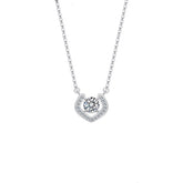 Love Design with Round Zircon Pendant Silver Necklace for Women