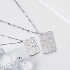 Brushed Plane Ticket Design Silver Couples Necklace for Women
