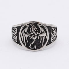 Retro Dragon Clan Logo Men's Titanium Steel Ring with Flying Dragon