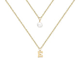 Double-layers E Letter with Pearl Silver Necklace for Women