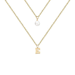 Double-layers E Letter with Pearl Silver Necklace for Women