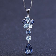 Luxury Style Inlaid Natural Topaz Pendant Sterling Silver Necklace for Women