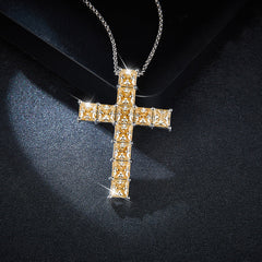 1.0 Carat Princess Cut Yellow Moissanite Cross Silver Necklace