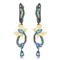 Premium Colourful Gemstones Butterfly Silver Drop Earrings for Women