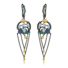 Colourful Gemstones Creative Tassel Silver Drop Earrings for Women
