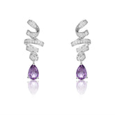 Silk Ribbon Pear Shape Natural Gemstone Silver Drop Earrings