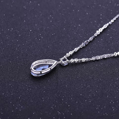 European Design Inlaid Natural Crystal Soleste Halo Pear Drop Pendant Sterling Silver Necklace for Women