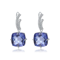 Luxury Fashion Inlaid Crystal Square Silver Drop Earrings for Women