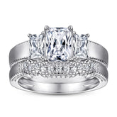 Radiant Cut Zircon Threestone Silver Ring Set