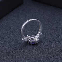 European Inlaid Natural Amethyst Round Cut Silver Ring for Women