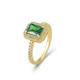 Green Zircon Emerald Shape Soleste Halo Sterling Silver Ring for Women