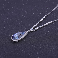 Luxurious Design Inlaid Natural Crystal Soleste Halo Water Droplet Pendant Silver Necklace for Women