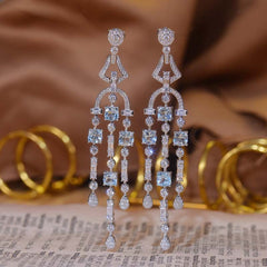Natural Sky Blue Topaz Tassels Drop Earrings