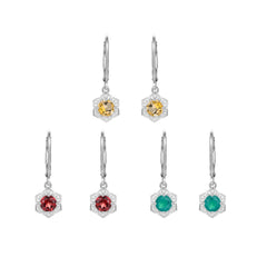 Petals Halo Round Natural Gemstone Silver Drop Earrings