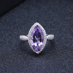 European Fashion Style Inlaid Natural Gemstone Marquise Silver Ring for Women