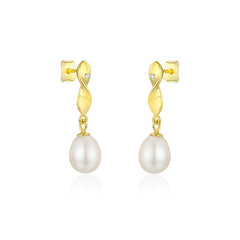 Spiral Shape with Freshwater Pearl Silver Drop Earrings for Women