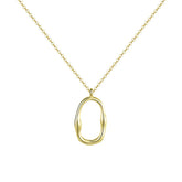 Irregular Hollow Oval Pendant Silver Necklace for Women