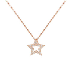 Hollow Zircon Star Pendant Silver Necklace for Women