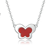 Red Agate Butterfly Pendant Silver Necklace for Women