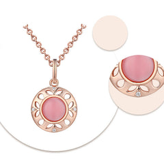 Circle Pink Mother-of-pearl with Zircon Silver Necklace for Women