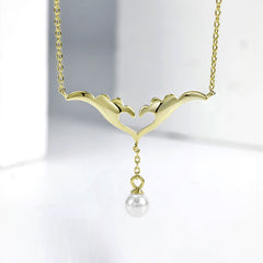 Love Wings Tassel Natural Pearl Silver Necklace for Women