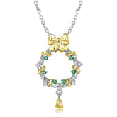 Christmas Bell Wreath Zircon Silver Necklace