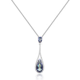 European Fashion Luxury Jewelry Design Inlaid Colourful Crystal Soleste Halo Water Droplet Pendant Silver Necklace for Women