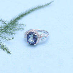 European Luxury Style Inlaid Crystal Oval Sterling Silver ring for Women