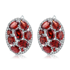 European Natural Gemstones Oval Shape Silver Studs Earrings for Women