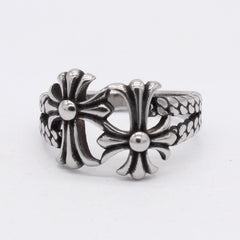 Double Croix Cross Titanium Steel Ring for Men
