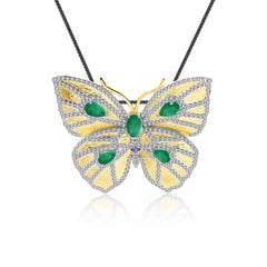 Colourful Gemstones Brooch Pendant Dual-use Design Butterfly Silver Necklace Pendant for Women