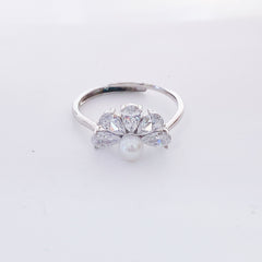 Marquise Zircon with Pearl Peacock Tail Silver Ring for Women