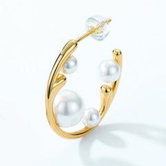 Christmas Elk Horn Pearl C Shape Sterling Silver Stud Earrings