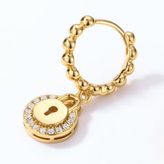 Circular Lock Pendant Zircon Sterling Silver Hook Earrings