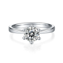 Crown Six Prongs 1.0 Carat Round Cut Moissanite Engagement Ring