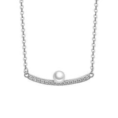 Single Row Zircon with Pearl Pendant Silver Necklace for Women