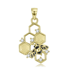 Honeycomb Bee Zircon Silver Necklace