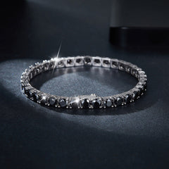 Round Cut Black Moissanite Silver Tennis Bracelet