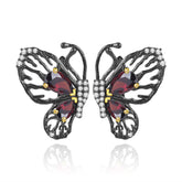 Natural Colourful Gemstone Creative Butterfly Sterling Silver Studs for Women