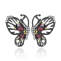 Natural Colourful Gemstone Creative Butterfly Sterling Silver Studs for Women