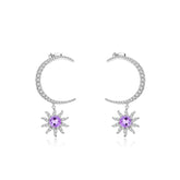 Moon and Sun with Round Cut Gemstone Earrings