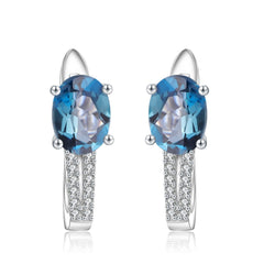 European Natural Topaz Oval Shape Sterling Silver Studs Earrings for Women
