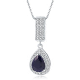 European Fashion Creative Style Inlaid Sapphire Soleste Halo Pear Drop Pendant Sterling Silver Necklace for Women