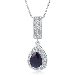 European Fashion Creative Style Inlaid Sapphire Soleste Halo Pear Drop Pendant Sterling Silver Necklace for Women
