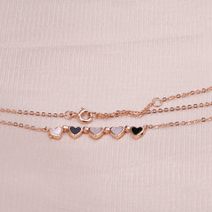 Two Ways Wearing Black Agate and Mother-of-pearl Heart Silver Necklace for Women