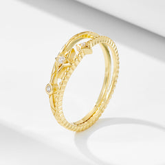 Zircon Cross Star Double Layered Sterling Silver Ring