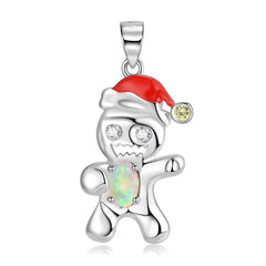 Christmas Snow Cookie Man Zircon Silver Necklace