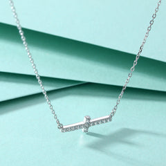 Zircon Cross Pendant Silver Necklace for Women