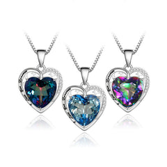Valentine's Day Gift Luxury Design Colourful Crystal Heart To Heart Love Pendant Silver Necklace for Women