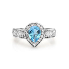 European Topaz Vintage Pear Drop Soleste Halo Sterling Silver Ring for Women
